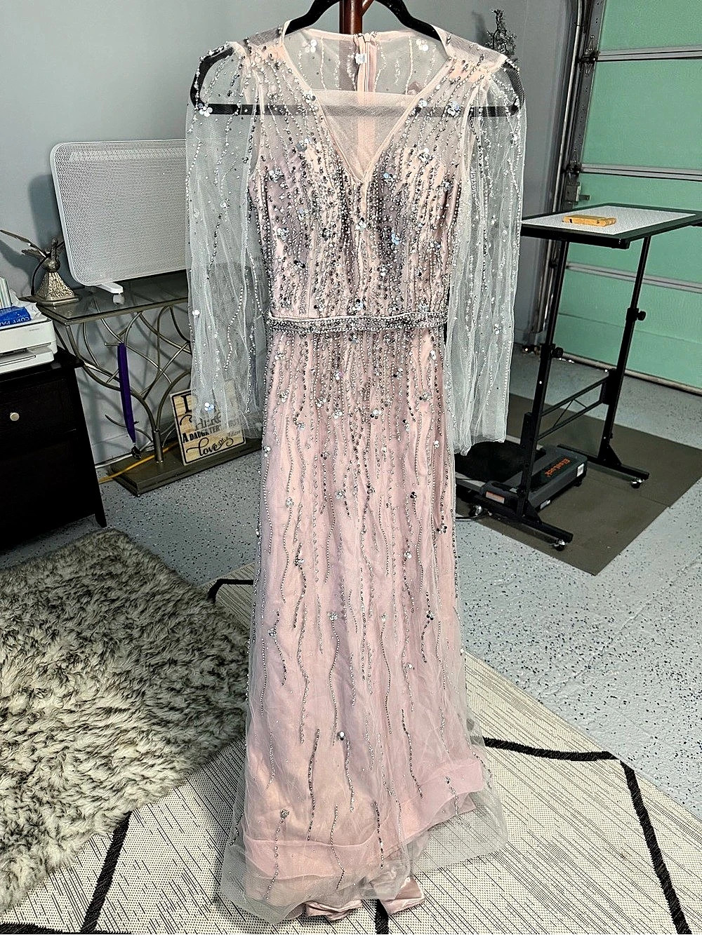 Brand New Custom Made Beaded Sequin Maxi Dress in Pink